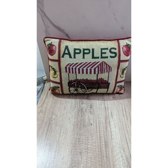 Decorative Apples Tapestry Throw Pillow Fruit Cart Design Farmhouse 16x12" - Picture 5 of 6